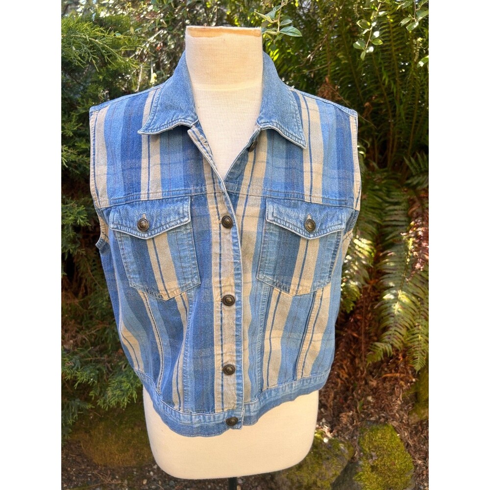 90's Y2K women's Crossroads denim plaid button up vest size Large